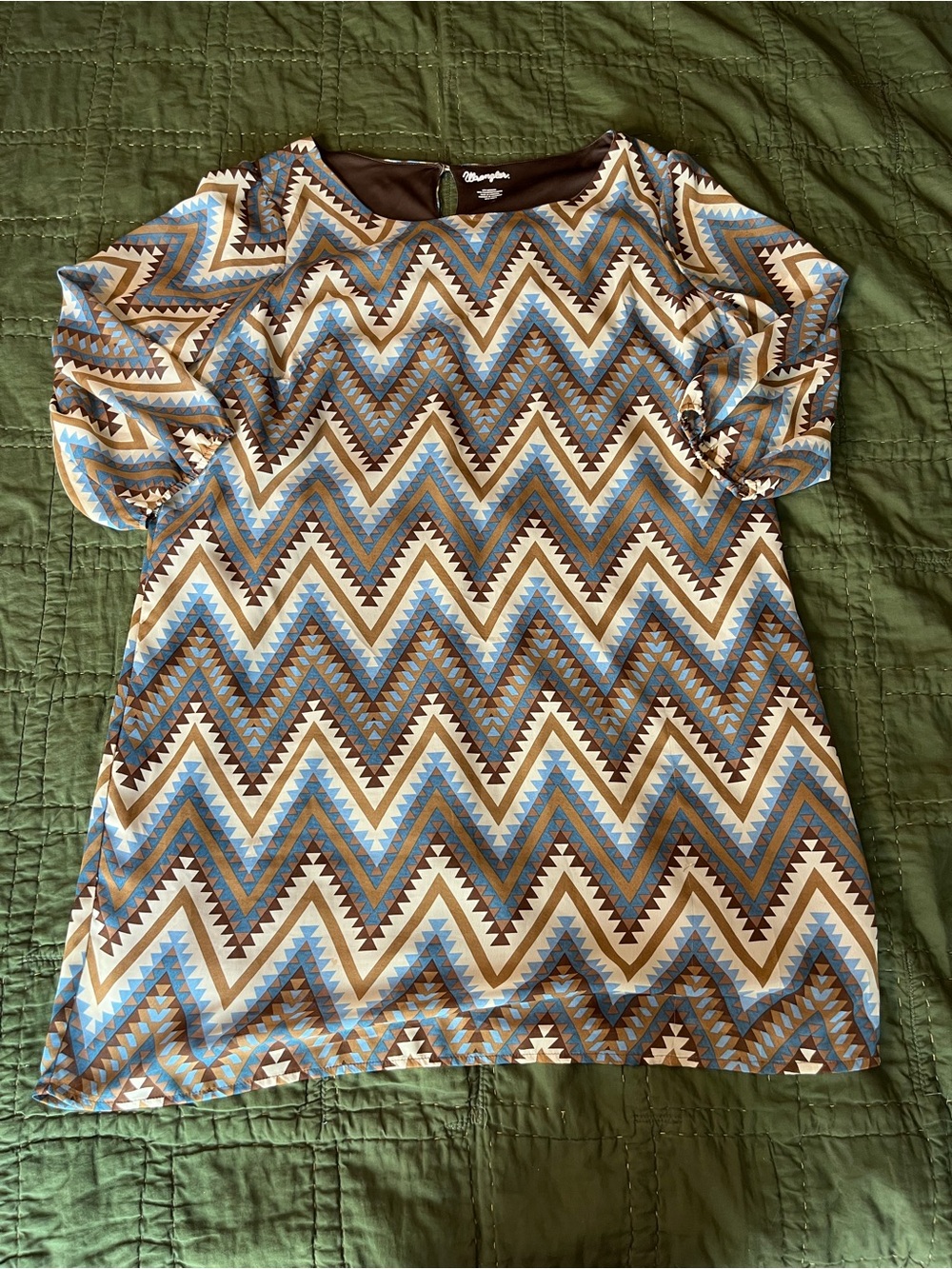Wrangler Blue and Brown Chevron Print Women's Shirt Dress XXL